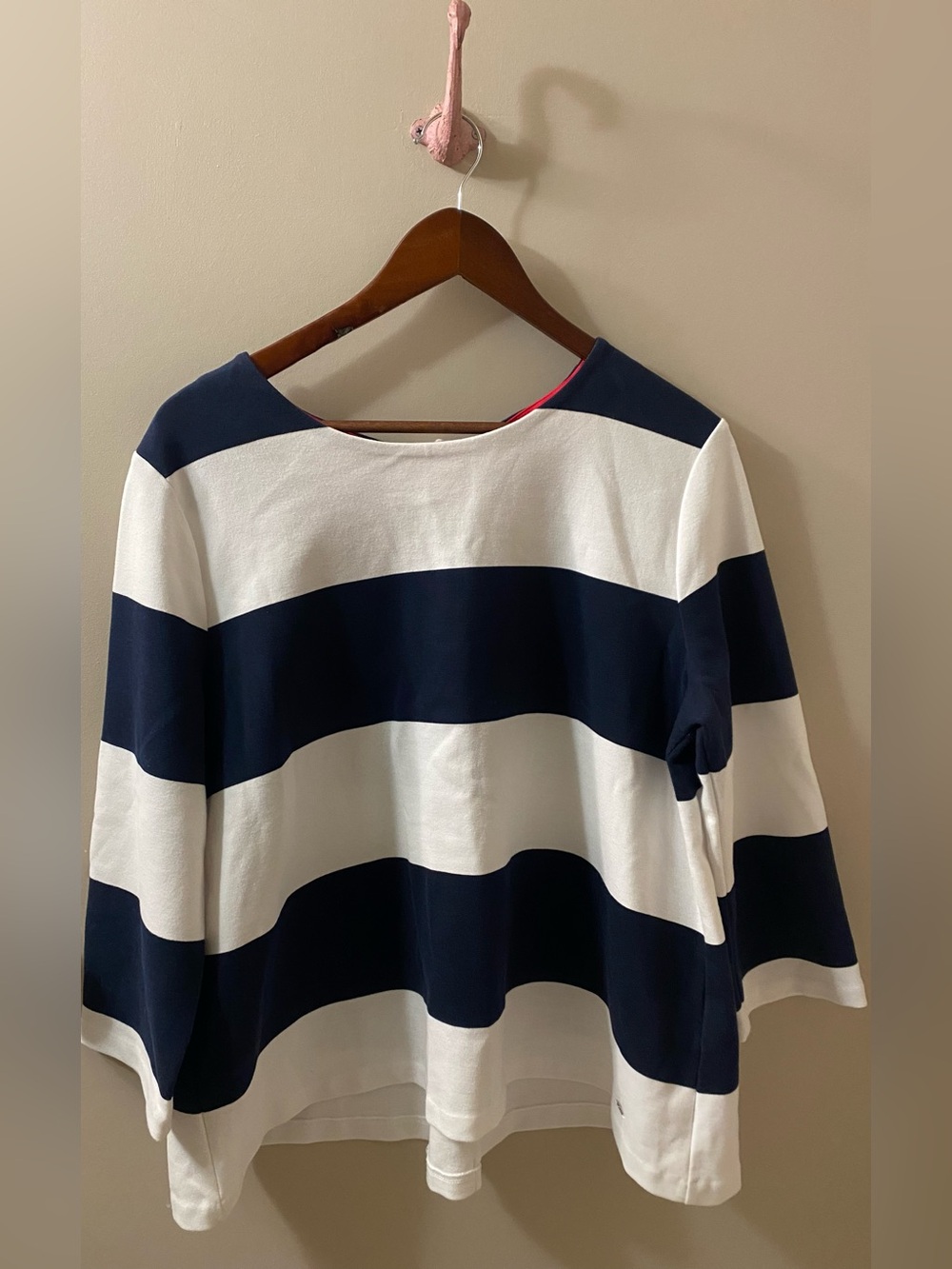 Tommy Hilfiger Navy and White Striped Boatneck Top